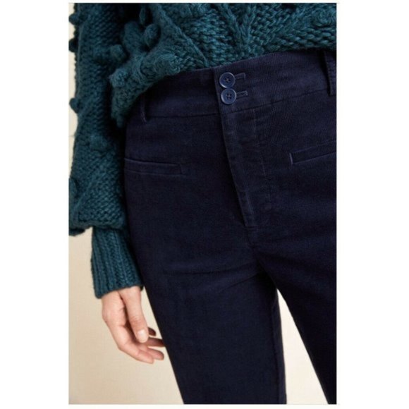 Navy Blue Anthropologie Corduroy Slim Cropped Flare Pants (NWT) - Picture 3 of 7